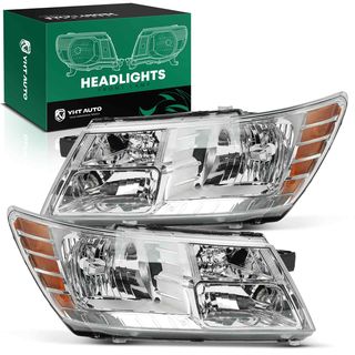 2 Pcs Clear Chrome Front Halogen Headlights Assembly for Dodge Journey 2009-2020