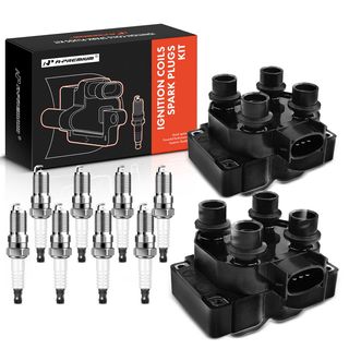 2 Pcs Black Ignition Coil & 8 Pcs IRIDIUM Spark Plug Kit for Ford F-150 Explorer Lincoln