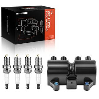 1 Pc Black Ignition Coil & 4 Pcs IRIDIUM Spark Plug Kit for Chevrolet Pontiac Suzuki