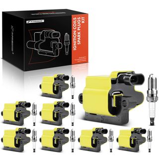 8 Pcs Yellow Ignition Coil & 8 Pcs IRIDIUM Spark Plug Kit for Chevy GMC Cadillac Hummer