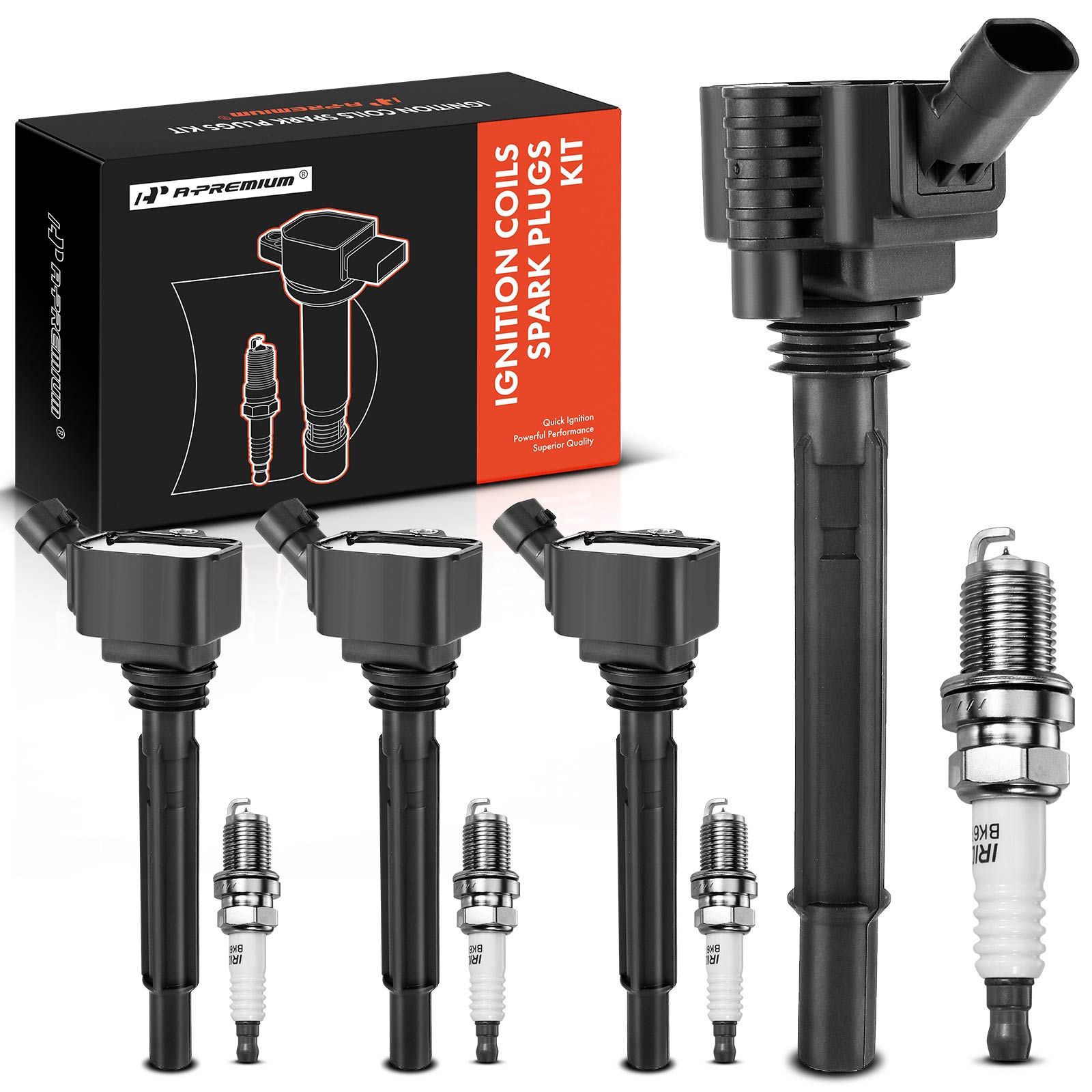 4 Pcs Black Ignition Coil & 4 Pcs IRIDIUM Spark Plug Kit for Dodge Dart 1316 Fiat 1.4L APremium