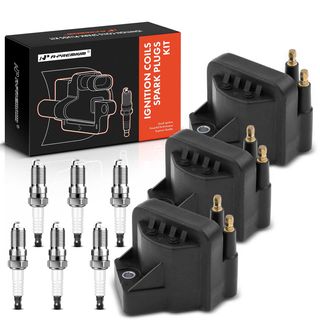 3 Pcs Black Ignition Coil & 6 Pcs IRIDIUM Spark Plug Kit for Buick Allure Chevy Olds