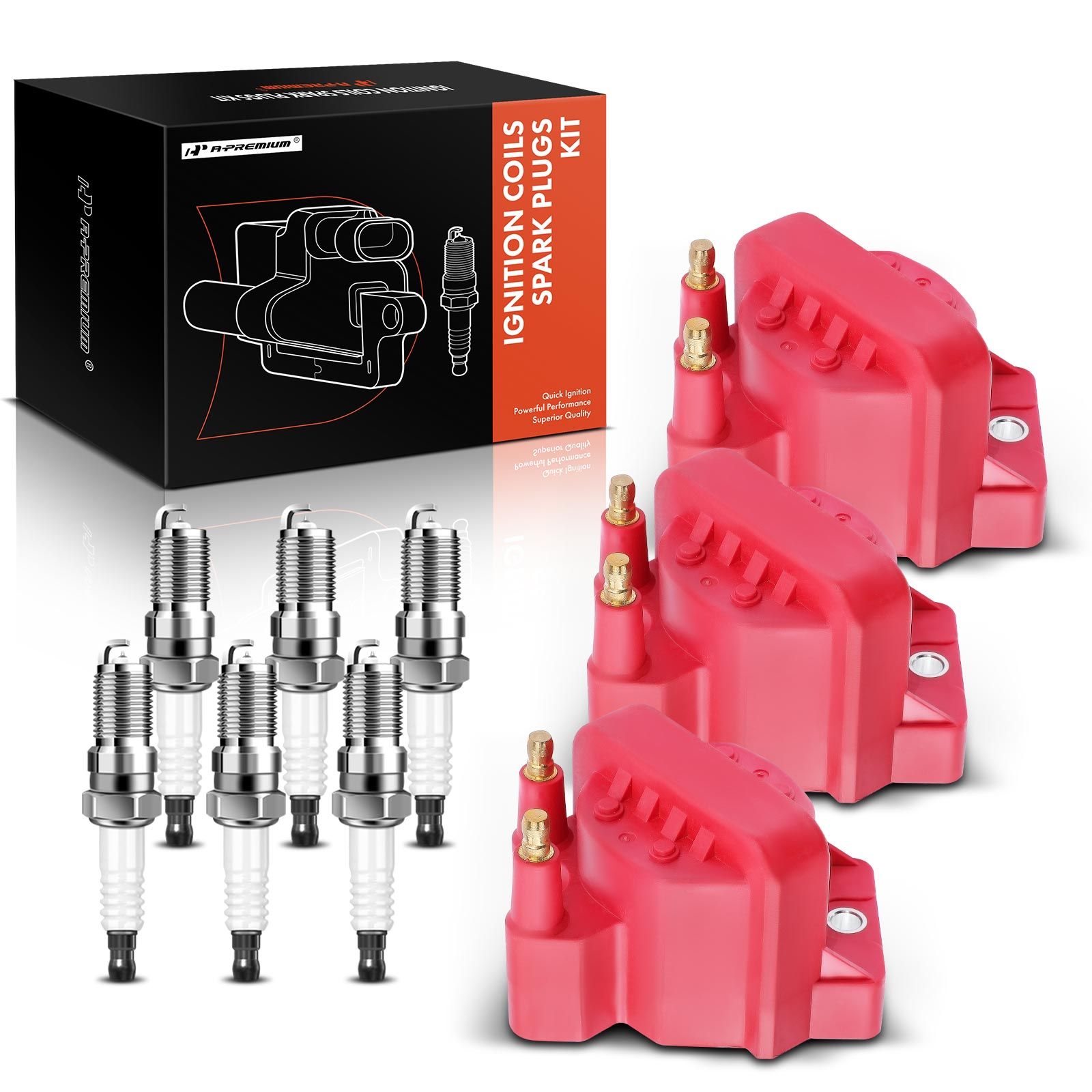3 Pcs Red Ignition Coil & 3 Pcs IRIDIUM Spark Plug Kit for 1990