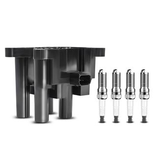 1 Pc Black Ignition Coil & 4 Pcs IRIDIUM Spark Plug Kit for Ford Fiesta 2011 2013-2019