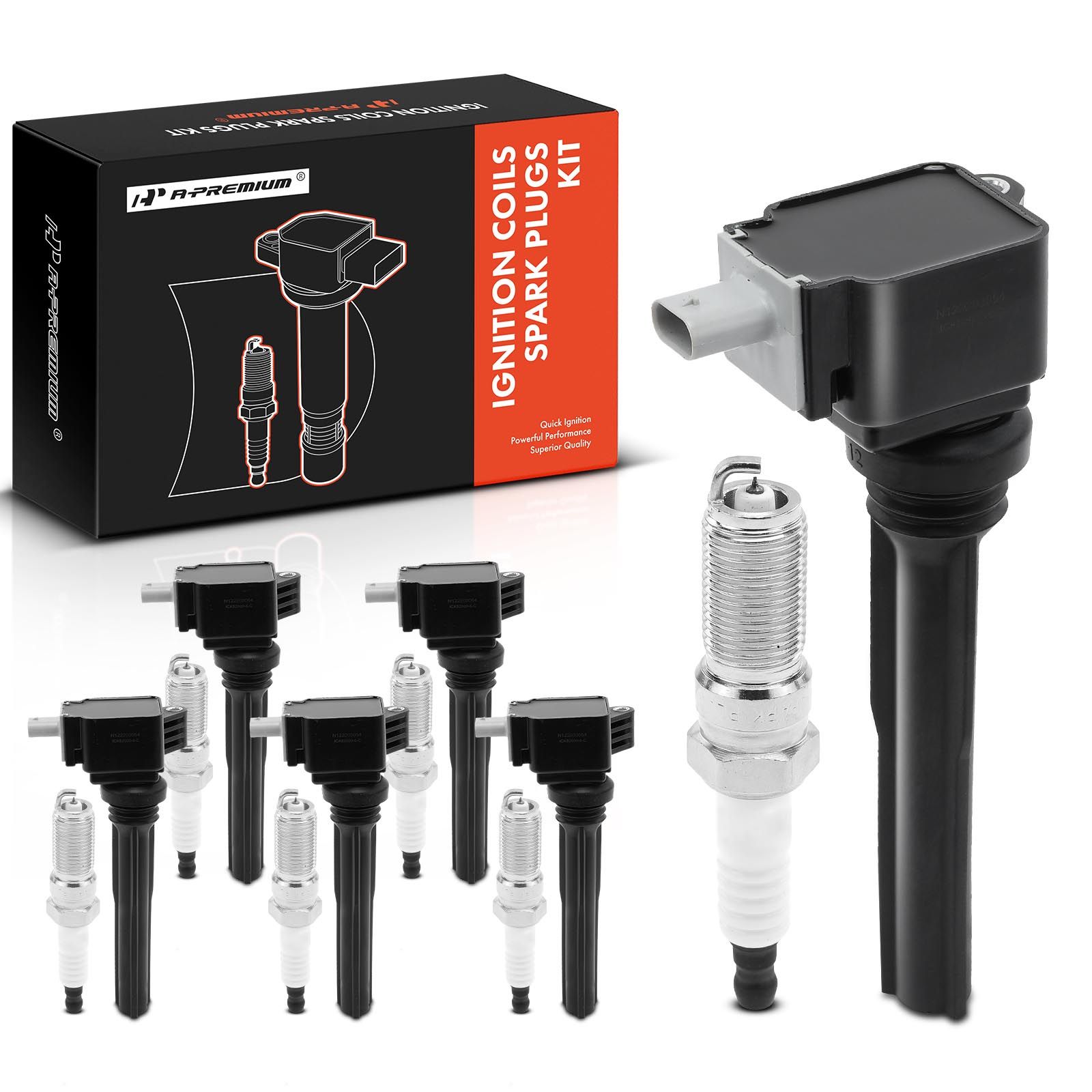 6 Pcs Black Ignition Coil & 6 Pcs IRIDIUM Spark Plug Kit for 2019 Ford Expedition 3.5L V6