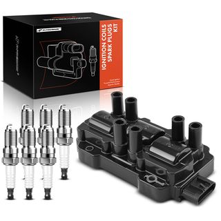 1 Pc Black Ignition Coil & 6 Pcs IRIDIUM Spark Plug Kit for Chevrolet Silverado 1500
