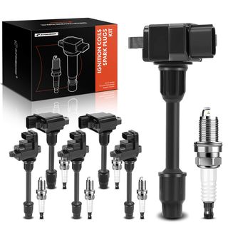 6 Pcs Black Ignition Coil & 6 Pcs IRIDIUM Spark Plug Kit for Nissan Maxima Infiniti