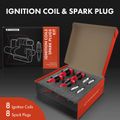 8 Pcs Red Ignition Coil & 8 Pcs IRIDIUM Spark Plug Kit for 2002-2006 Cadillac Escalade