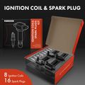 8 Pcs Black Ignition Coil & 16 Pcs IRIDIUM Spark Plug Kit for Chrysler 300 Dodge Jeep