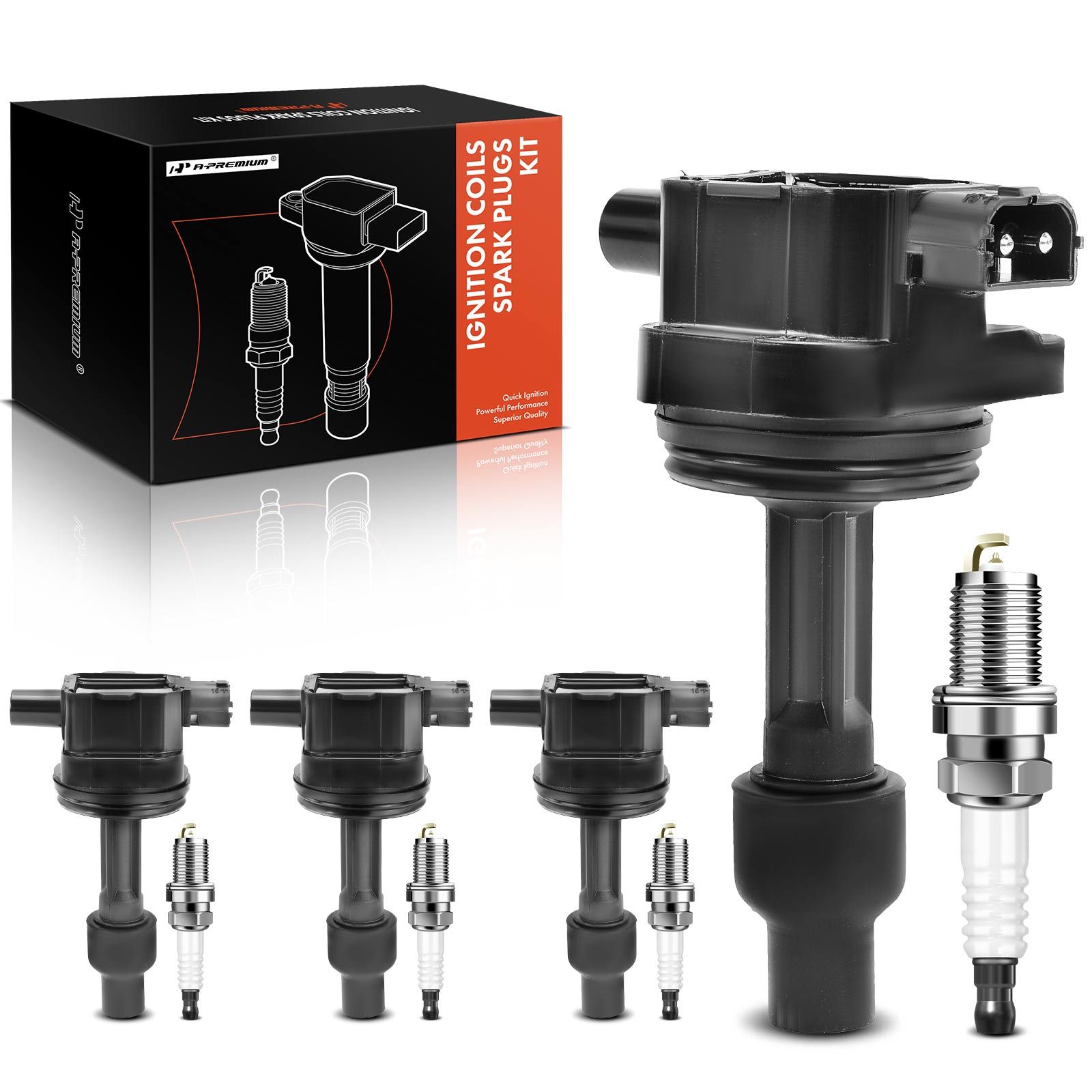 4 Pcs Black Ignition Coil & 4 Pcs IRIDIUM Spark Plug Kit for 2002 Volvo