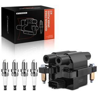 1 Pc Black Ignition Coil & 4 Pcs IRIDIUM Spark Plug Kit for Subaru Forester Saab 2.5L