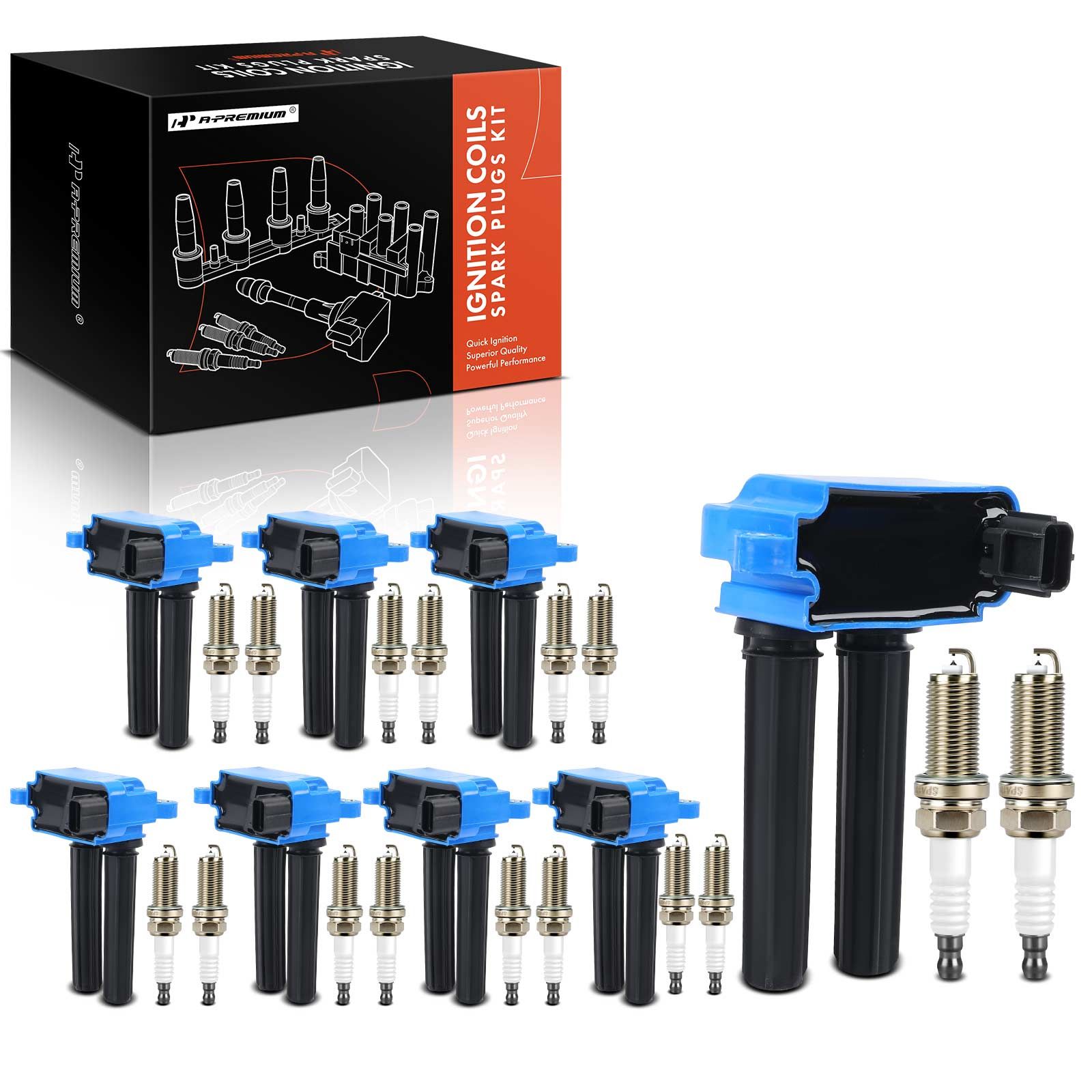 8 Pcs Ignition Coils & 16 Pcs Double Iridium Spark Plug Kits for Ram 1500 3500