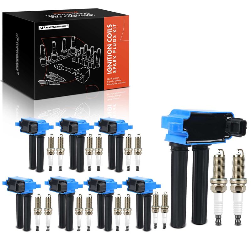 8 Pcs Ignition Coils & 16 Pcs Double Iridium Spark Plug Kits for Ram 1500 3500