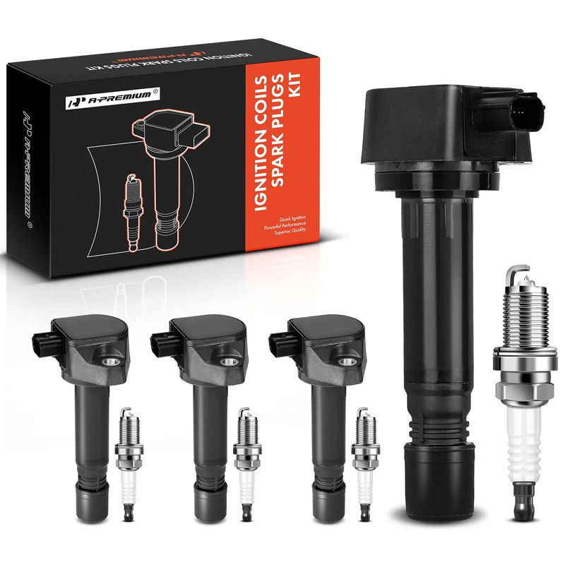 4 Pcs Black Ignition Coil & 4 Pcs IRIDIUM Spark Plug Kit for Honda Civic 06-11 1.8L