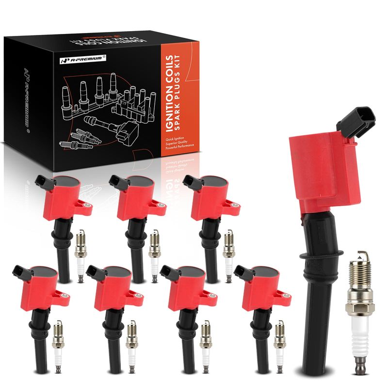 8 Pcs Ignition Coils & 8 Pcs Double Iridium Spark Plug Kits for Ford F-150 01-08