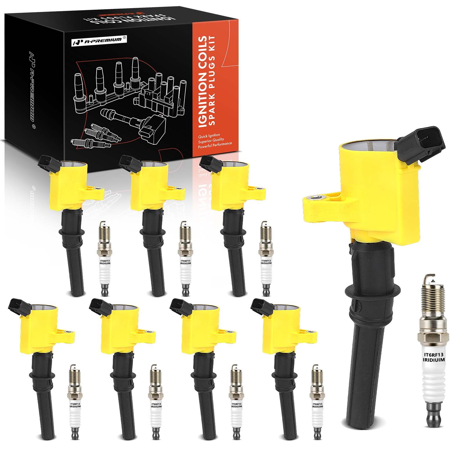 8 Pcs Ignition Coils & 8 Pcs Double Iridium Spark Plug Kits for Ford F-150 Mustang Lincoln