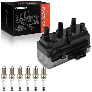 1 Pc Ignition Coil + 6 Pcs IRIDIUM & Platinum Spark Plug Kit for VW Jetta Golf 2.8L