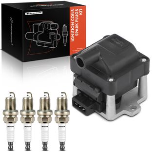 1 Pc Ignition Coil + 4 Pcs IRIDIUM & Platinum Spark Plug Kit for VW Golf 91-92 96-98 Passat