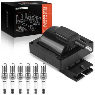 1 Pc Ignition Coil + 6 Pcs IRIDIUM & Platinum Spark Plug Kit for Ford F-150 Ranger