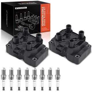 2 Pcs Ignition Coil + 8 Pcs IRIDIUM & Platinum Spark Plug Kit for Land Rover Ferrari