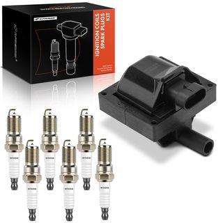 1 Pc Ignition Coil & 6 Pcs IRIDIUM & Platinum Spark Plug Kit for Chevrolet GMC 4.3L