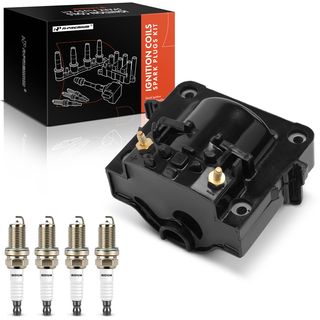1 Pc Ignition Coil + 4 Pcs IRIDIUM & Platinum Spark Plug Kit for Toyota Corolla Geo