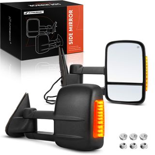 2 Pcs Textured Black Powered Heated Towing Mirror Assembly for Chevy Silverado GMC Sierra 99-02