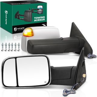 2 Pcs Chrome Power Towing Mirror Assembly for Dodge Ram 1500 02-08 Ram 3500 03-09