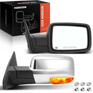 2 Pcs Chrome Powered Heated Mirror Assembly with Power Folding for Dodge Ram 1500 09-18 2500