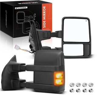 2 Pcs Textured Black Powered Heated Towing Mirror Assembly with Running light for Ford F-250 Super Duty