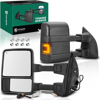 2 Pcs Textured Black Powered Heated Towing Mirror Assembly for Ford F-250 Super Duty 99-16