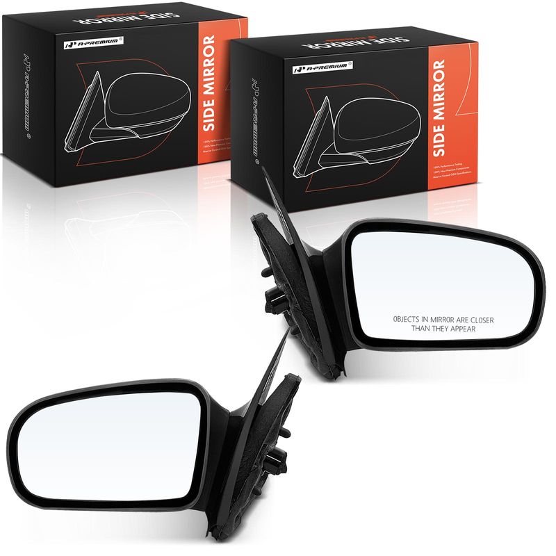 2 Pcs Driver & Passenger Black Smooth Mirror with Manual Glass Adjust for Chevy Cavalier Pontiac