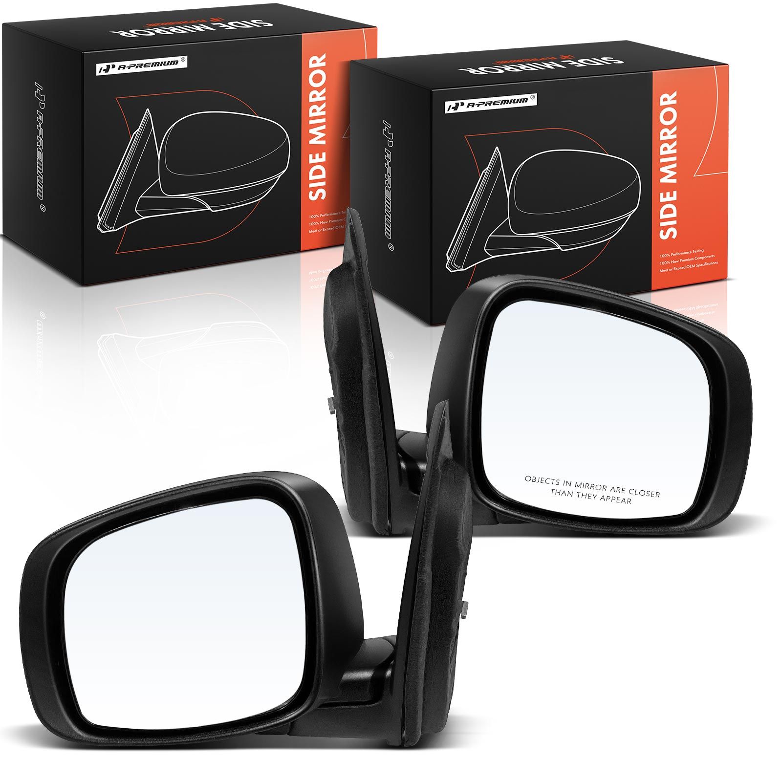 2 Pcs Driver & Passenger Black Smooth Mirror with Manual Glass Adjust for Dodge Grand Caravan