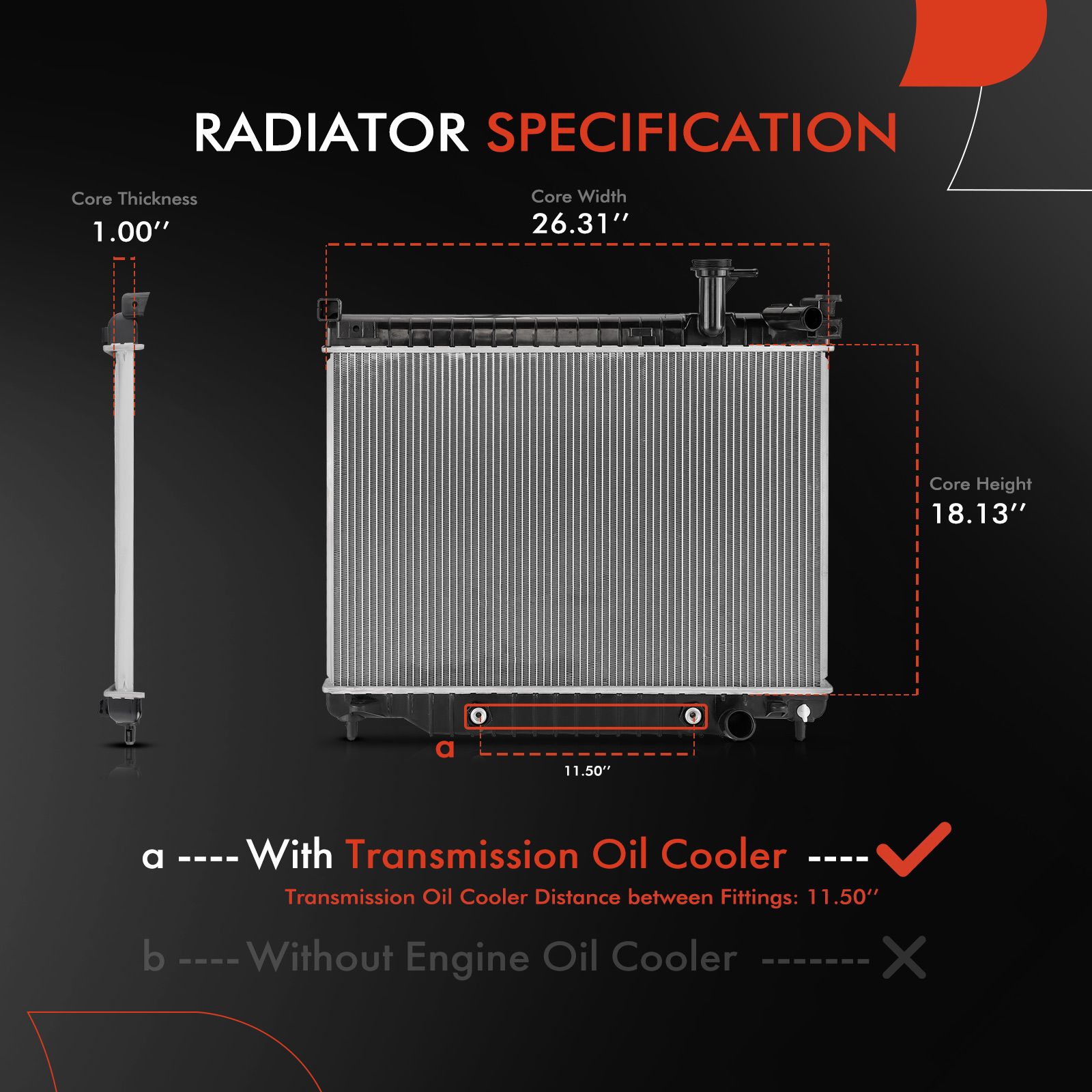 Aluminum Radiator with Trans Oil Cooler for 2006 Buick Rainier