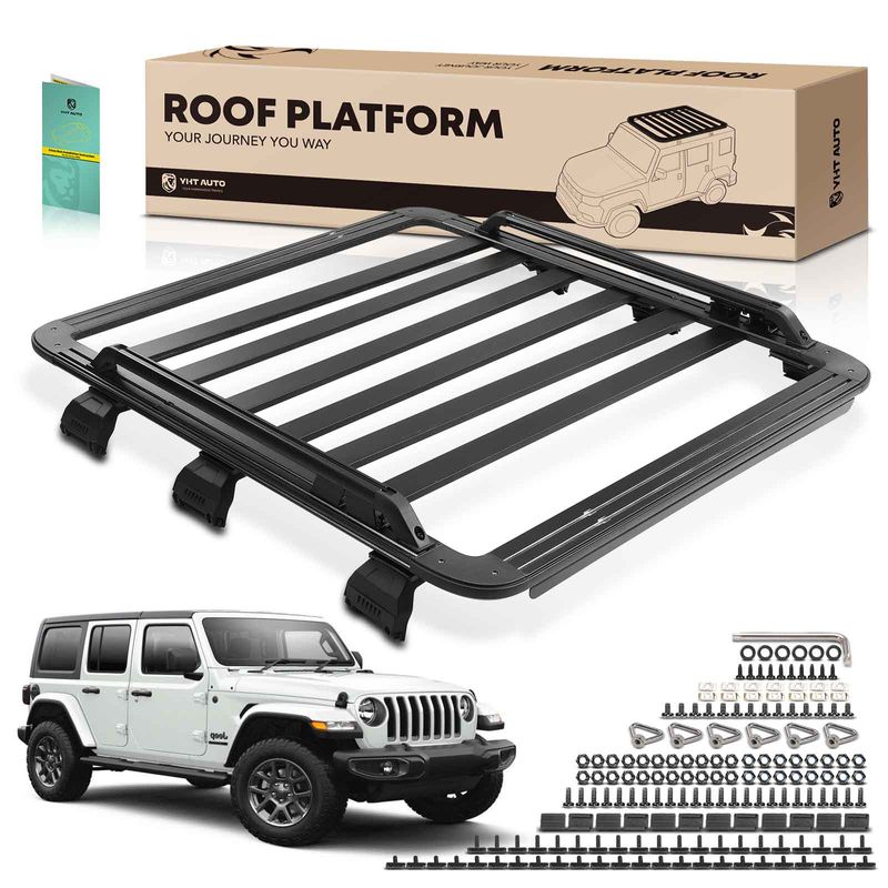 62-inch x 55-inch Black Aluminum Alloy Roof Rack Platform for 2020 Jeep Wrangler