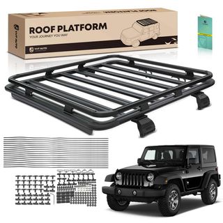62 Inch x 55 Inch Aluminum Alloy Roof Rack Platform with All Side Guardrail for Jeep JK