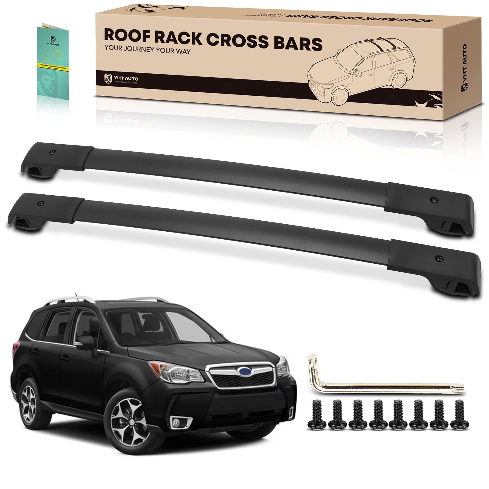 Black Aluminum Alloy & Nylon Roof Rack Rails Cross Bars for 2016 Subaru Forester