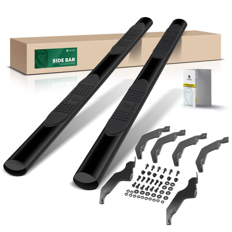 4 Inch Black Steel Oval Straight Side Step Bars for 2019-2023 Ford ...