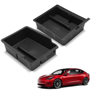 2 Pcs Center Storage Box with Sunglass Holder for Tesla Model 3 Y 2021-2024