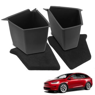 4 Pcs Black Rear Trunk Storage Box with Cover for Tesla Y 2020-2024