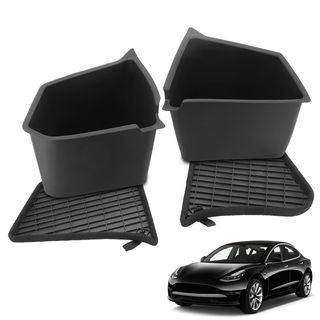 4 Pcs Rear Trunk Black Organizer Storage Box with Cover for Tesla Y 2020-2024