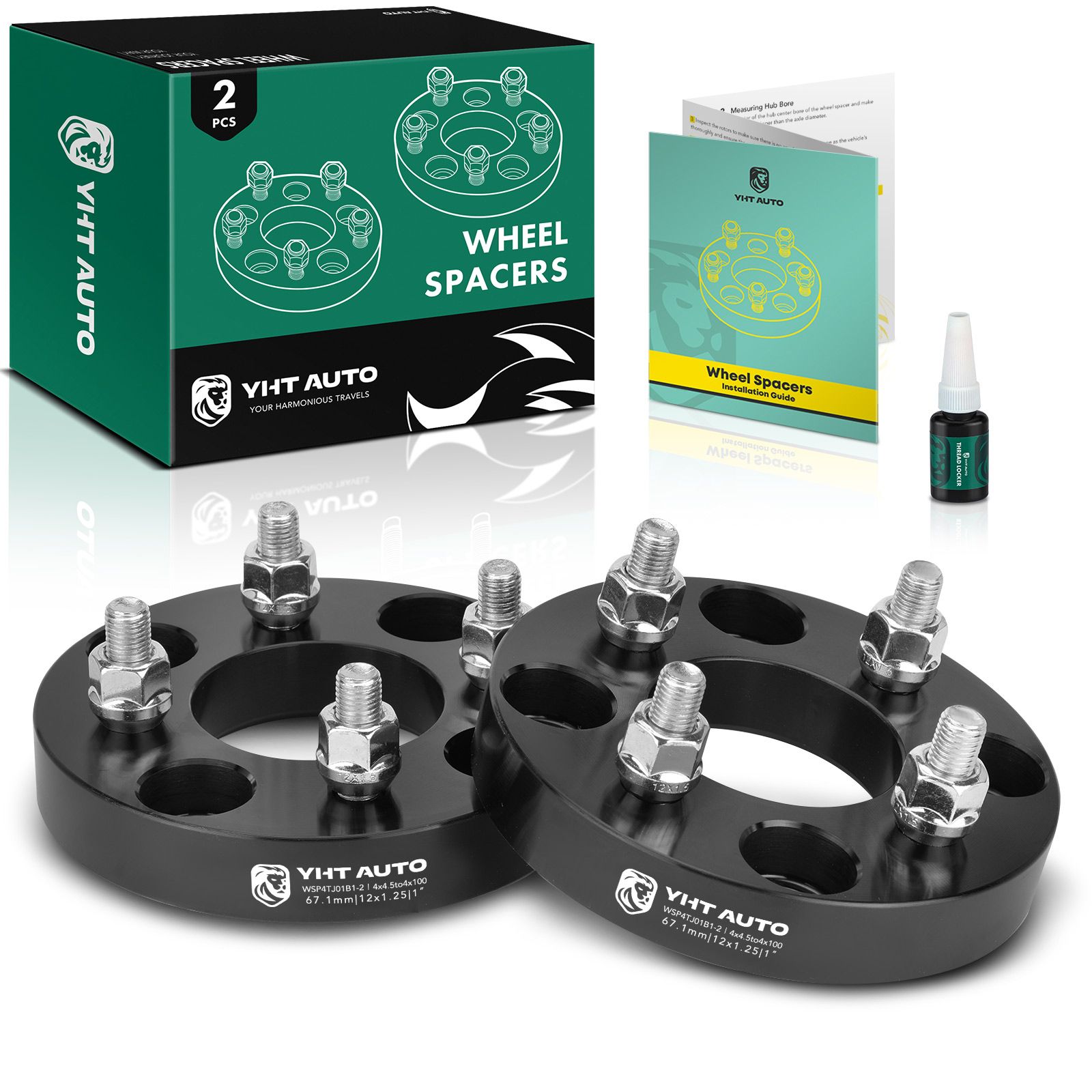 2 Pcs 1 inch Black 4x4.33 to 4x4.5 inches Wheel Adapters M12x1.5 67.1mm ...