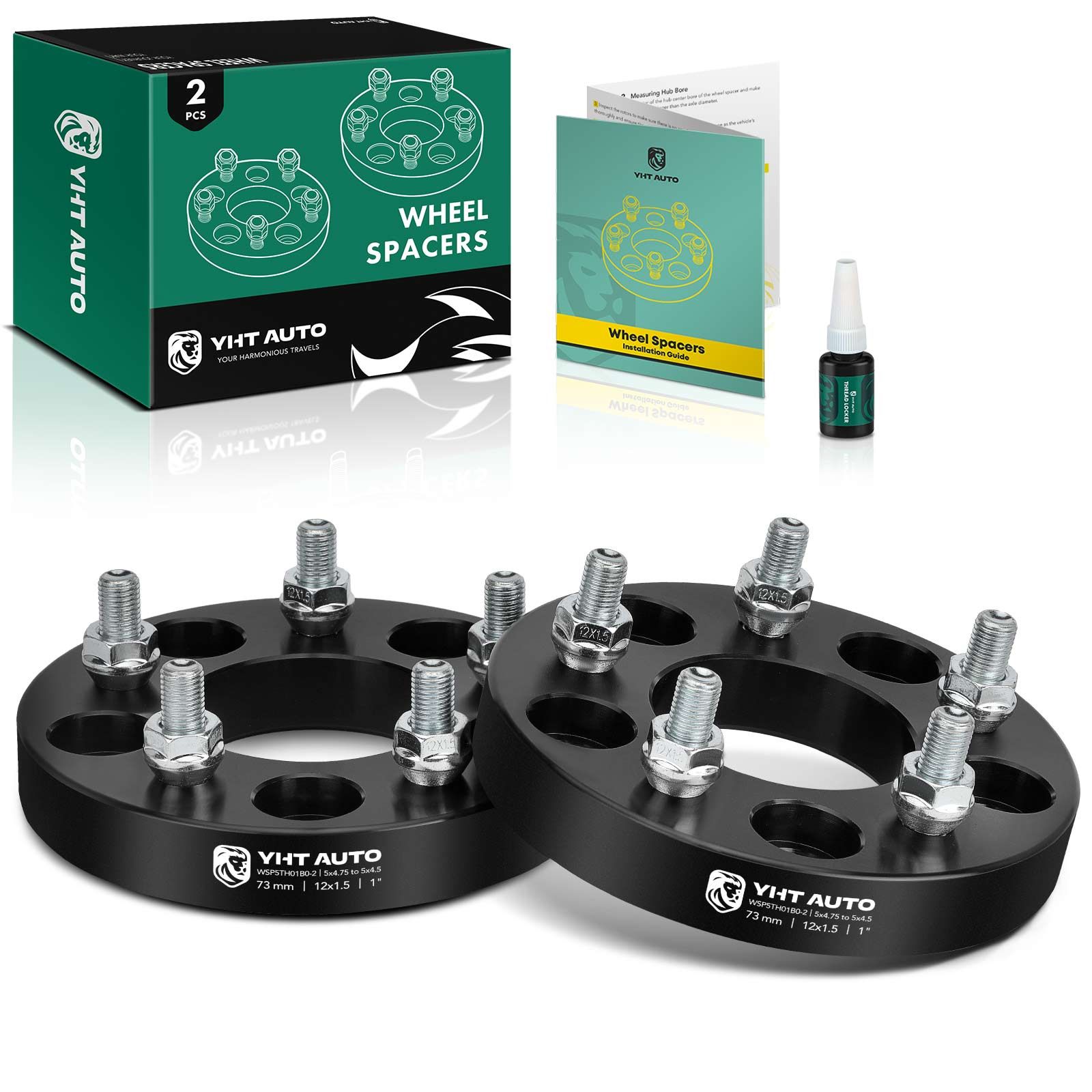 2 Pcs 1 inch Black 5x4.75 to 5x4.5 inches Wheel Adapters M12x1.5 73mm ...