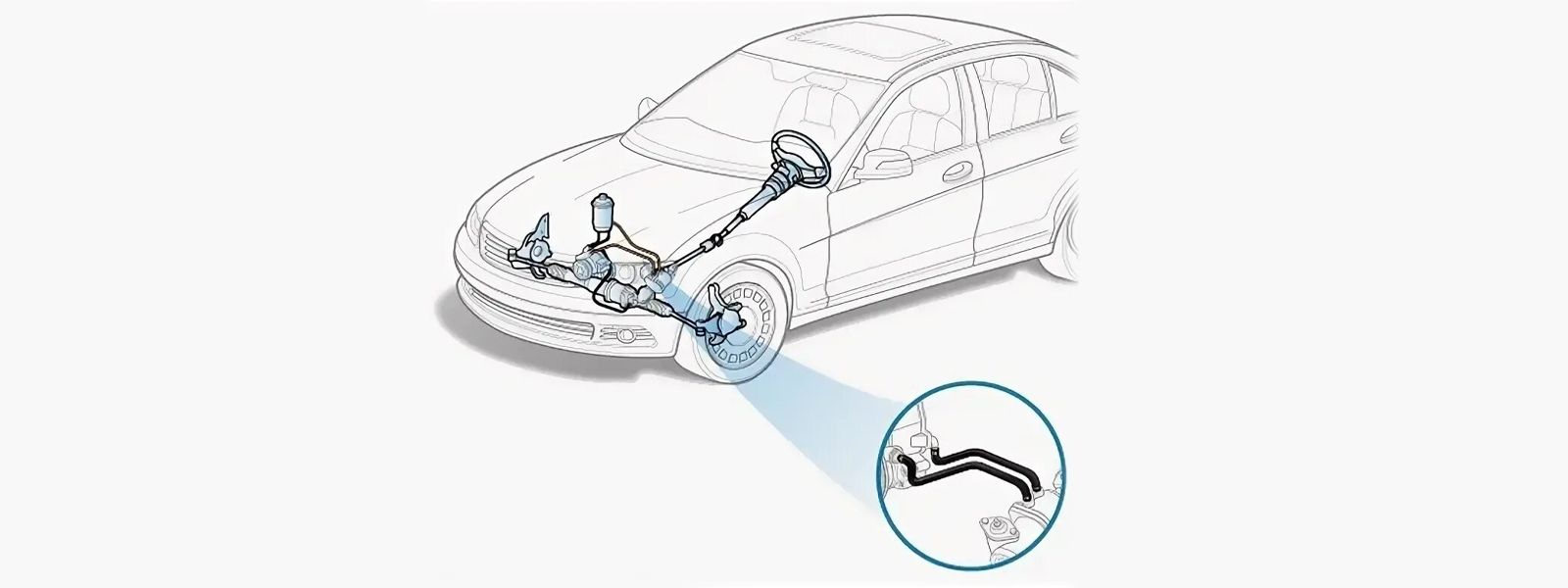 Power steering pressure hose in the car