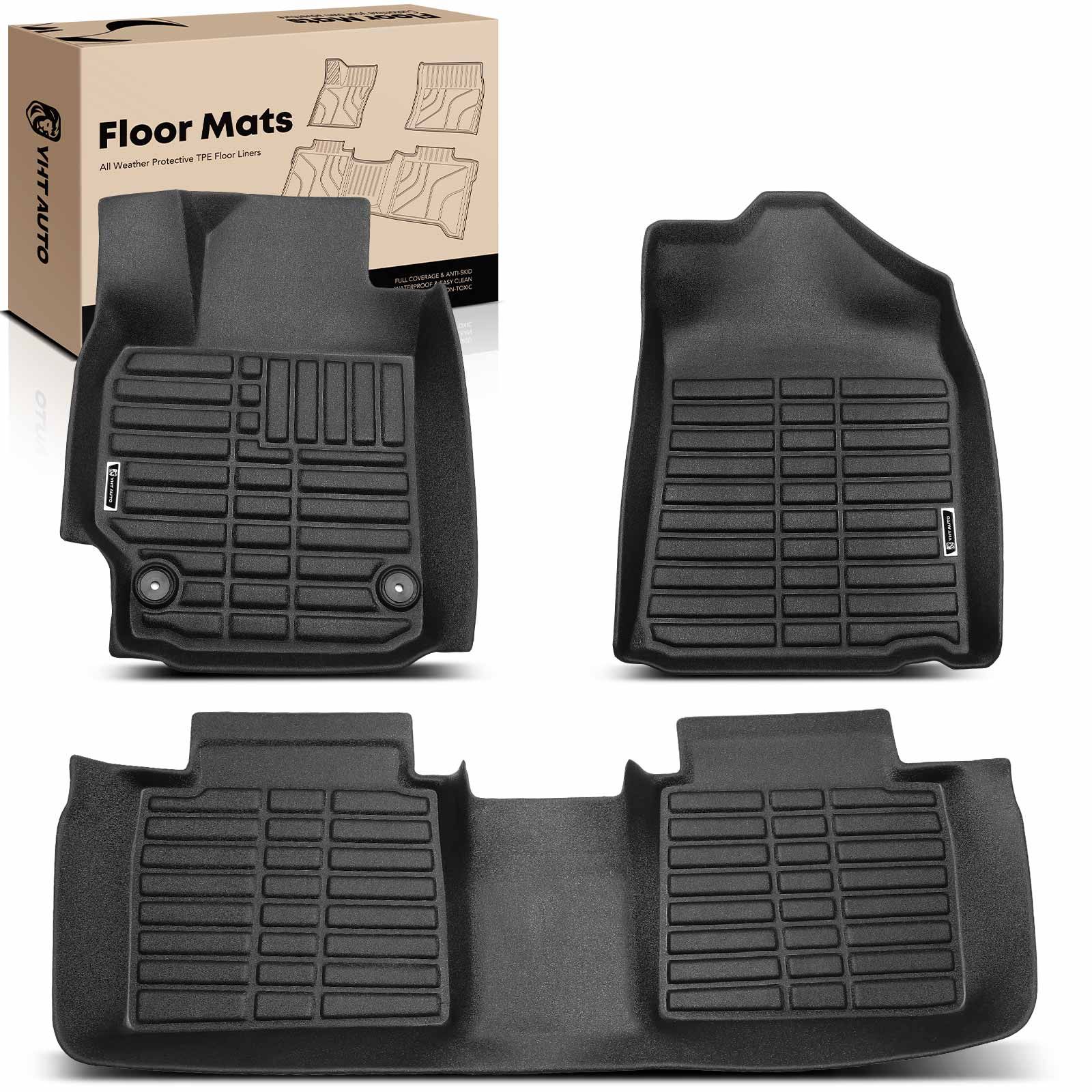 3 Pcs Front & Rear Black Floor Mats Liners for 2010 Toyota Camry